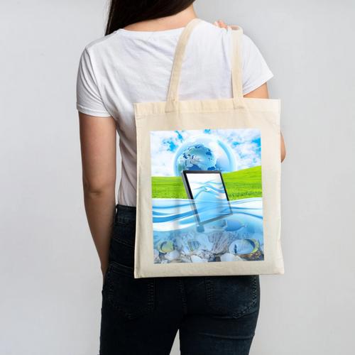 Frutiger Aero Aesthetic Tech Water Fishes Monitor Screen Raglan Baseball Tee Canvas Tote Bag - Figerry