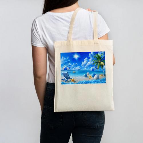Frutiger Aero Beach Y2k Aesthetic Palm Tree Sand Ocean Premium Canvas Tote Bag - Figerry