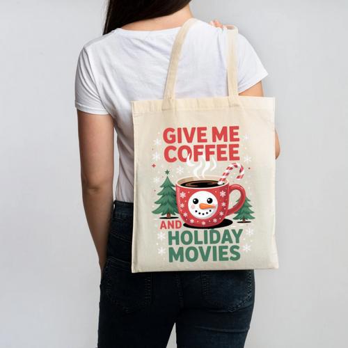 Give Me Coffee And Holiday Movies Introvert Christmas Canvas Tote Bag - Raresse