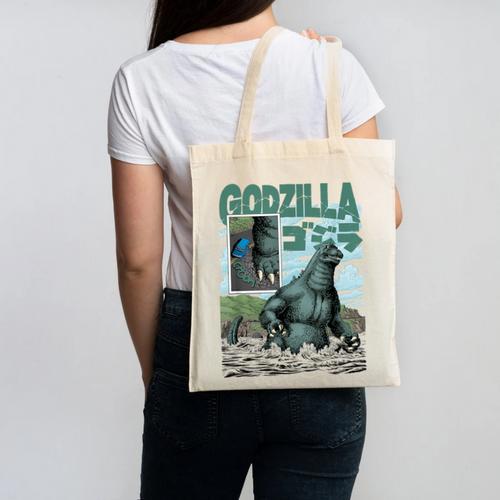 Godzilla Ocean Scene Comic Book Illustration Movie Monster Canvas Tote Bag - Bookorys