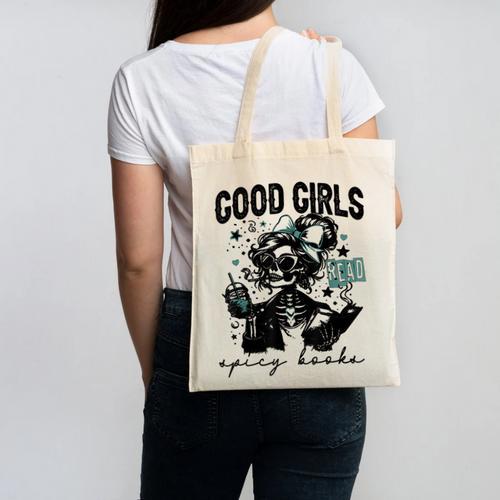 Good Girls Read Spicy Skeleton Book Club Canvas Tote Bag - Bookorys