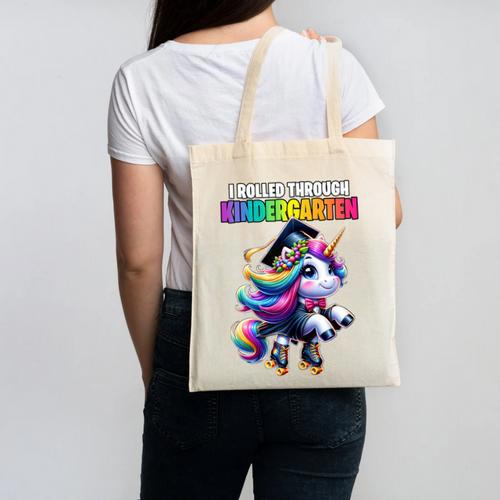 Graduation Kindergarten Unicorn Roller Skate Girls Grad Canvas Tote Bag - Best Gift Smart