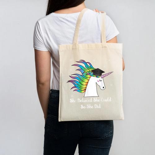 Graduation Unicorn Shirt She Believed Did School 2017 Canvas Tote Bag - Best Gift Smart