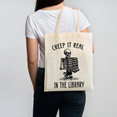 Halloween Skeleton Pun Book Lover Library Joke Canvas Tote Bag - Bookorys