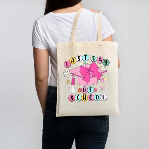 Happy Last Day Of School Coquette Bow Graduation Girls Kids Canvas Tote Bag - Best Gift Smart