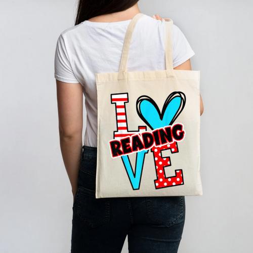 I Heart Books Love Reading Red And Stripe Animated Cat For Men Women Girls Kids Canvas Tote Bag - Bookorys DE