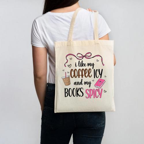 Iced Coffee & Reading Smut Books Girly Spicy Novels Canvas Tote Bag - Bookorys