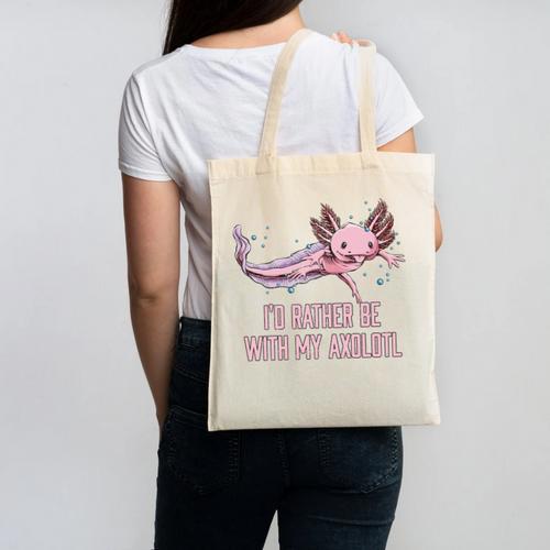Id Rather Be With My Axolotl Salamander Introvert Canvas Tote Bag - Raresse