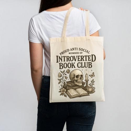 Introverted Book Club Member Anti Social Reader Canvas Tote Bag - Bookorys