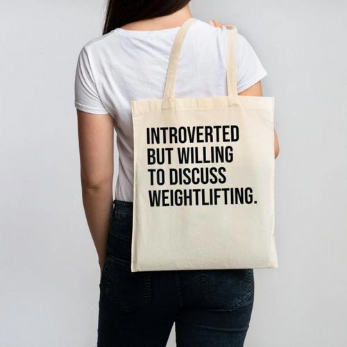 Introverted Weightlifter Gym Weightlifting Introvert Canvas Tote Bag - Raresse