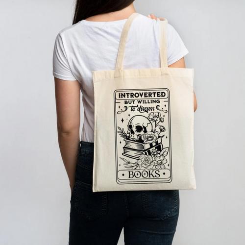 Introverted BUT Willing To Discuss Books Book Lover Canvas Tote Bag - Bookorys