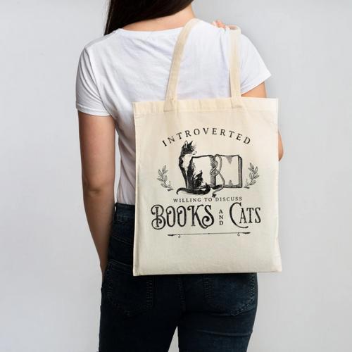 Introverted But Willing To Discuss Cats And Books Canvas Tote Bag - Bookorys