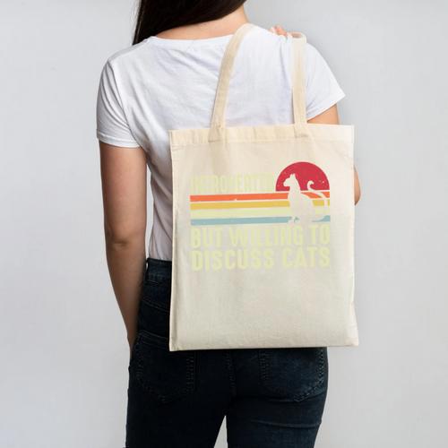 Introverted But Willing To Discuss Cats Kitten Pet Lover Canvas Tote Bag - Raresse