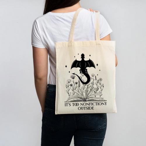 It's Too Nonfictiony Outside Book Dragon Reading Fantasy Era Premium Tri-Blend Canvas Tote Bag - Bookorys UK