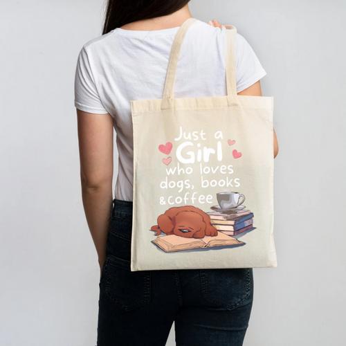 Just a Girl Who Loves Dogs Books Coffee T-Shirt Canvas Tote Bag - Bookorys CA