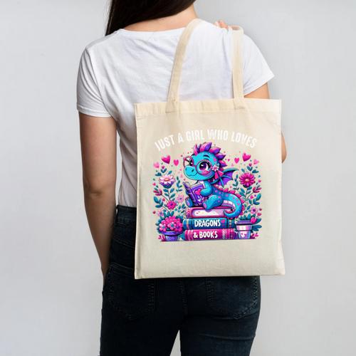 Just A Girl Who Loves Dragons And Books Cute Dragon Reading Premium Tri-Blend Canvas Tote Bag - Bookorys DE
