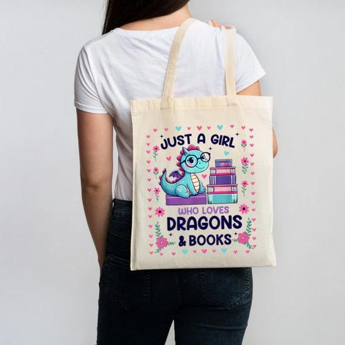 Just A Girl Who Loves Dragons And Books Lover Reading Book Canvas Tote Bag - Bookorys