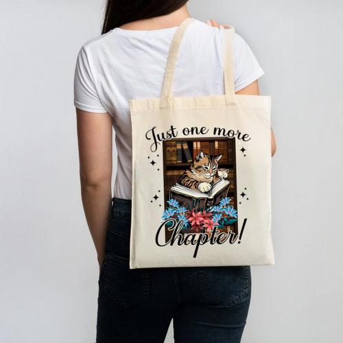 Just One More Chapter Cat Reading Books Coffee Lovers Premium Tri-Blend Canvas Tote Bag - Bookorys