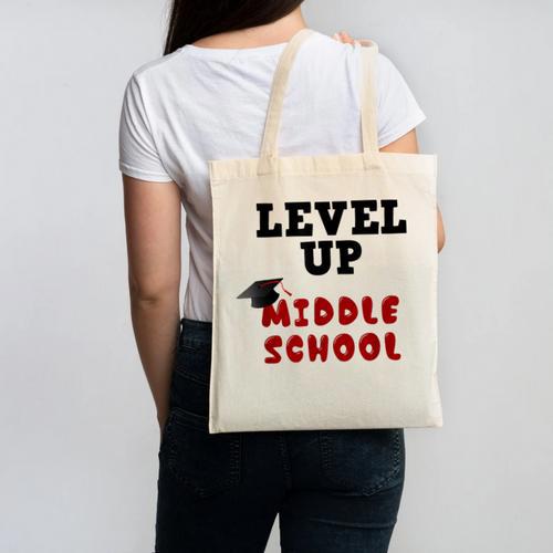 Level Up Middle School 5th Grade Graduation Canvas Tote Bag - Best Gift Smart