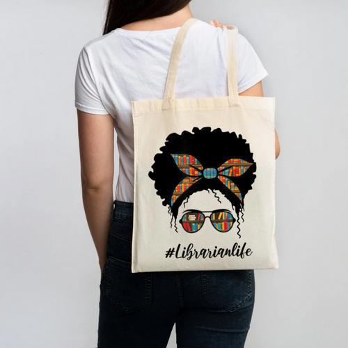Librarian Teacher Messy Bun Life Book Library Back To School Canvas Tote Bag - Bookorys
