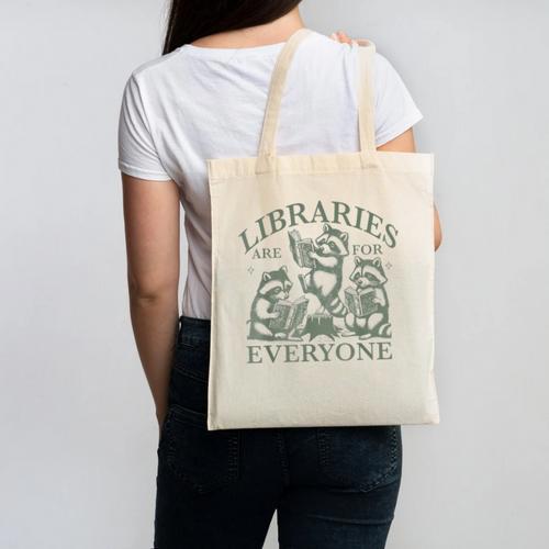 Libraries Are For Everyone Racoon Read Banned Book Librarian Canvas Tote Bag - Bookorys