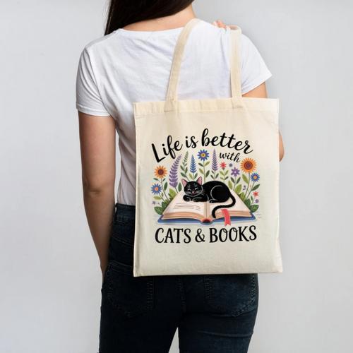 Life Is Better With Cats And Books Canvas Tote Bag - Bookorys CA