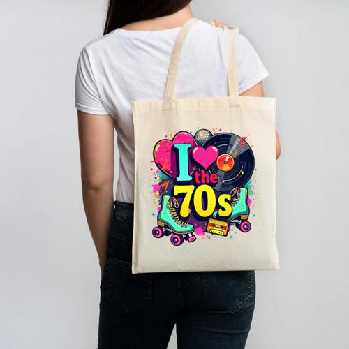 I Love The 70s Vintage Cassette Roller Vinyl Nostalgia 70s Premium Tri-Blend Canvas Tote Bag - Figerry
