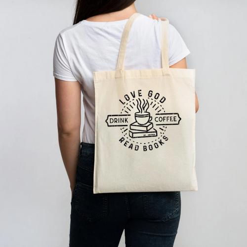 Love God Drink Coffee Read Books Book Lover Canvas Tote Bag - Bookorys