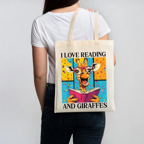 Love Reading And Giraffes Cute Giraffe Reading Book Lovers Canvas Tote Bag - Bookorys
