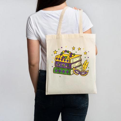 Mardi Gras Book Lover Reading Reader Men Women Kids Canvas Tote Bag - Bookorys