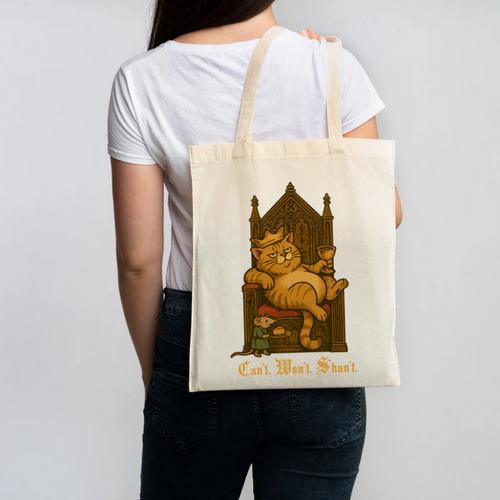 Medieval Cat Sarcastic Queen Lazy King Introvert Kitty Canvas Tote Bag - Raresse