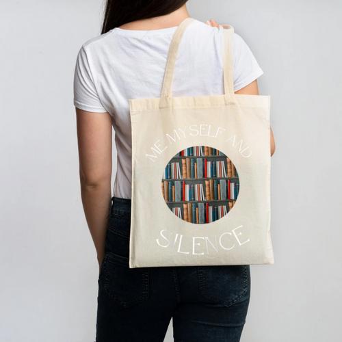 Me Myself And Silence Sarcastic Reading Books Introvert Top Raglan Baseball Tee Canvas Tote Bag - Raresse