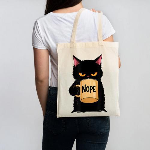 Nope Coffee Cat – Introvert Humor Monday Kitty Canvas Tote Bag - Raresse