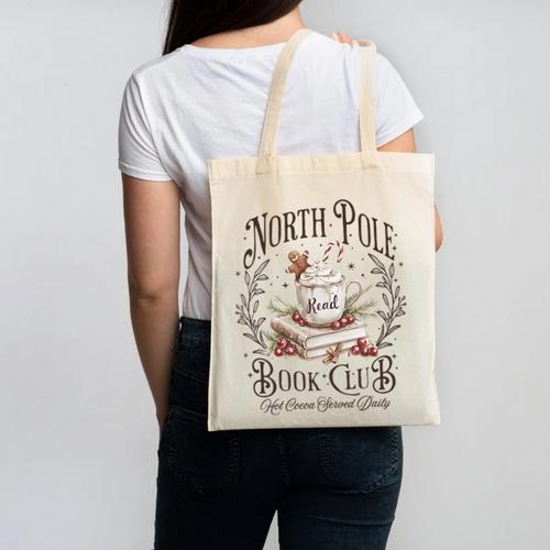 North Pole Book Club Christmas Xmas Hot Cocoa Bookish Canvas Tote Bag - Bookorys