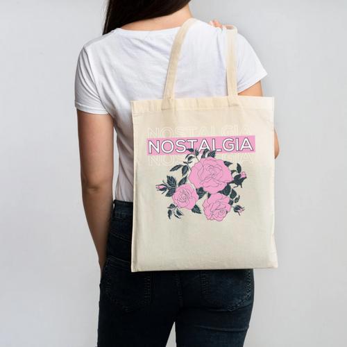 Nostalgia 80s 90s Retro Style Graphics Rose Pink Flower Canvas Tote Bag - Figerry