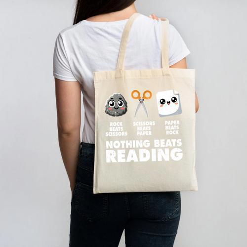 Nothing Beats Reading Bookworm Librarian Book Nerd Canvas Tote Bag - Bookorys