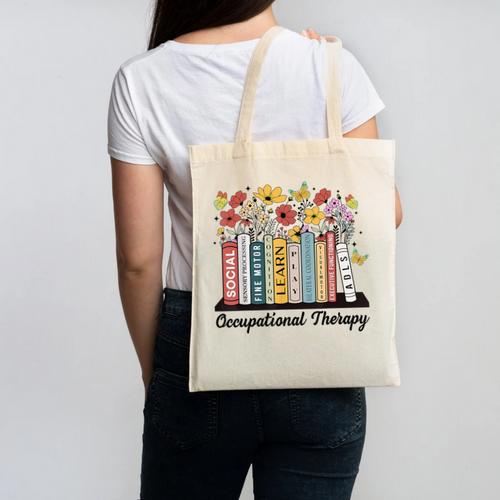Occupational Therapy Wildflower Book OT Therapist Assistant Canvas Tote Bag - Bookorys