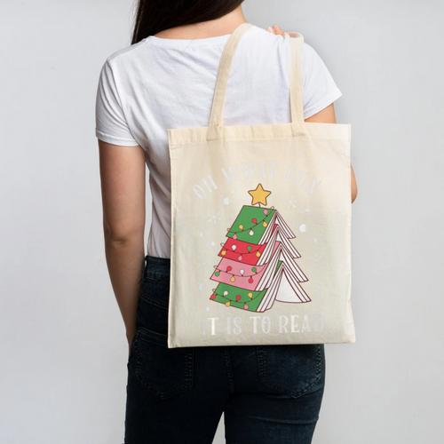 Oh What Fun It Is To Read Book Christmas Tree Premium Tri-Blend Canvas Tote Bag - Bookorys