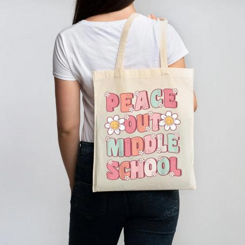 Peace Out Middle School Graduation Groovy Last Day Of School Canvas Tote Bag - Best Gift Smart