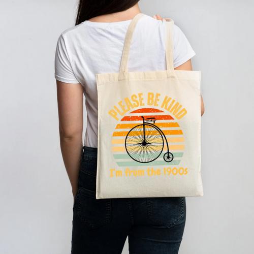 Please Be Kind I'm From The 1900s Penny Farthing Premium Canvas Tote Bag - Figerry
