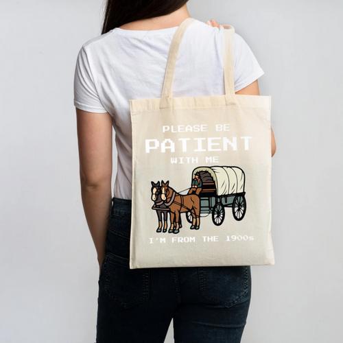 Please Be Patient I'm From The 1900s Amish Wagon & Vintage Premium Canvas Tote Bag - Figerry