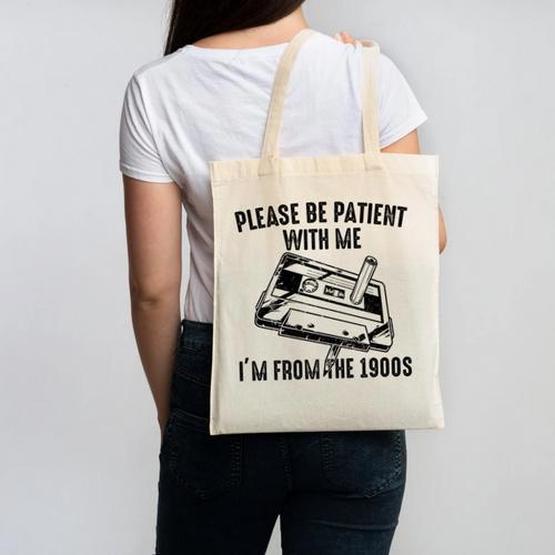 Please Be Patient With Me I'm From The 1900s Cassette Pencil Premium Canvas Tote Bag - Figerry