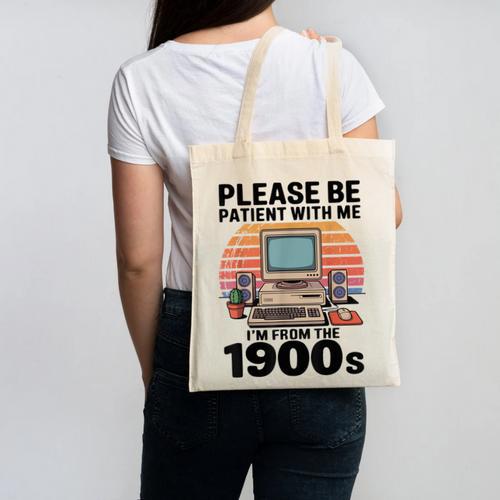 Please Be Patient I'm From The 1900s Retro Computer Geek Canvas Tote Bag - Figerry