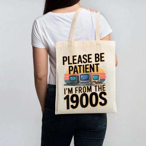 Please Be Patient I'm From The 1900s Retro Computer Raglan Baseball Tee Canvas Tote Bag - Figerry