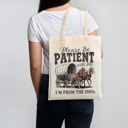 Please Be Patient With Me I'm From The 1900s Vintage Raglan Baseball Tee Canvas Tote Bag - Figerry