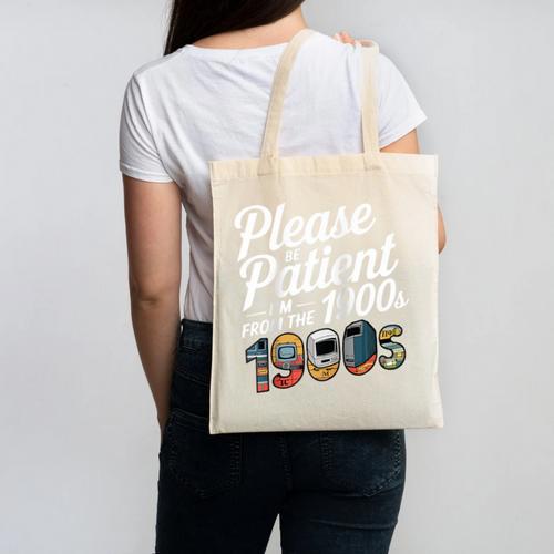 Please Be Patient I'm From The 1900s Vintage Tech Graphic Raglan Baseball Tee Canvas Tote Bag - Figerry