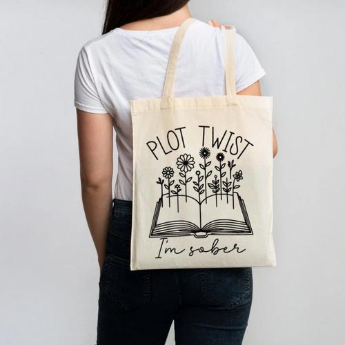 Plot Twist I'm Sober Women's Sobriety Book Reading Literary Canvas Tote Bag - Bookorys CA