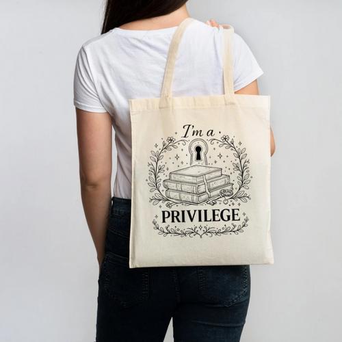 Im A Privilege Vintage Book Illustration Canvas Tote Bag - Bookorys