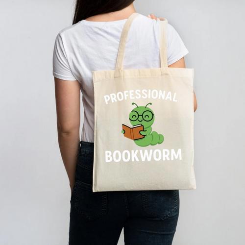 Professional Bookworm Reading Lover Cute Worm Glasses Book Canvas Tote Bag - Bookorys