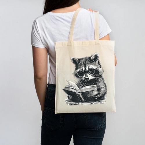 Raccoon With Book Cute Raccoons Reading Books Canvas Tote Bag - Bookorys
